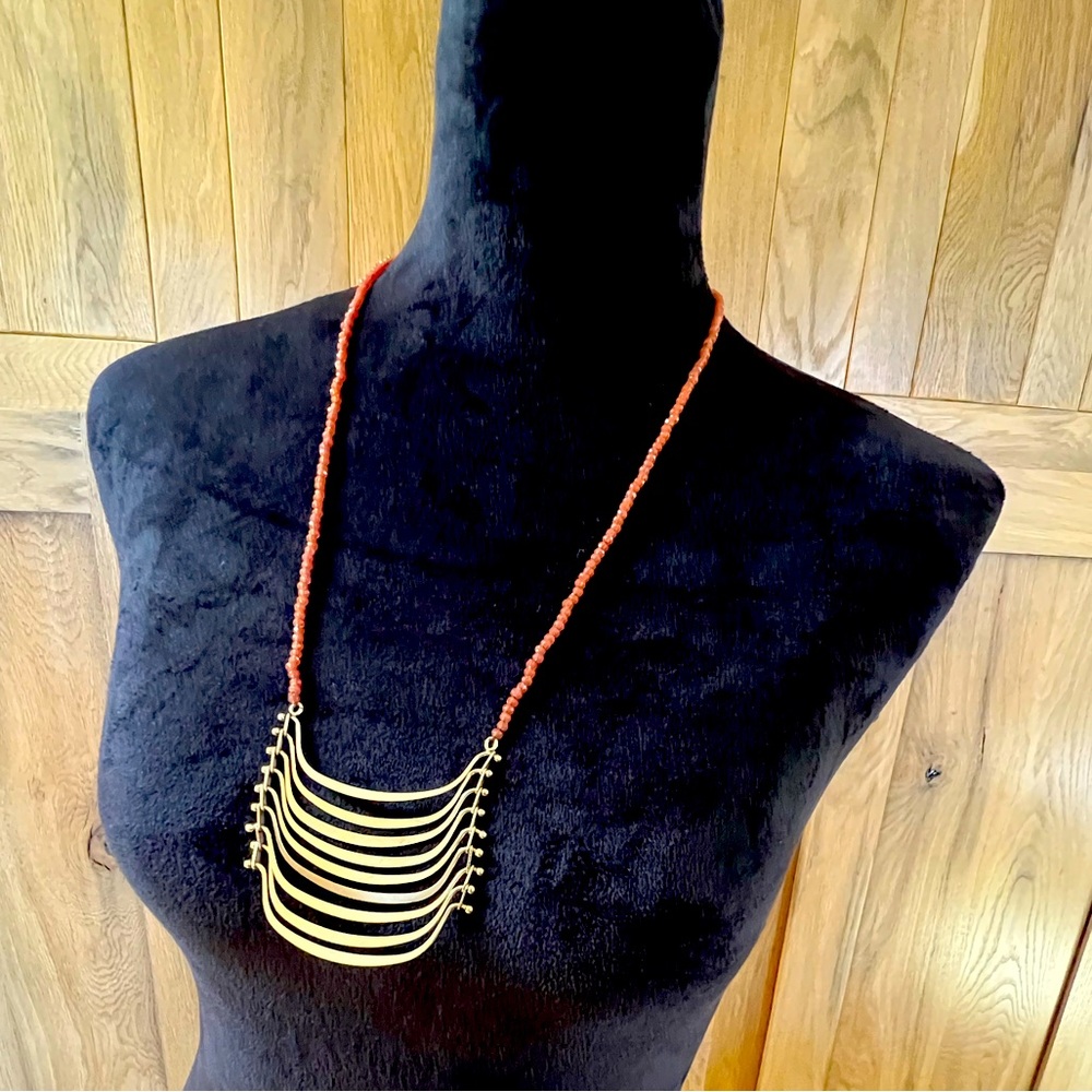 Lucky Brand Carnelian Stone & Brass Dangling Necklace